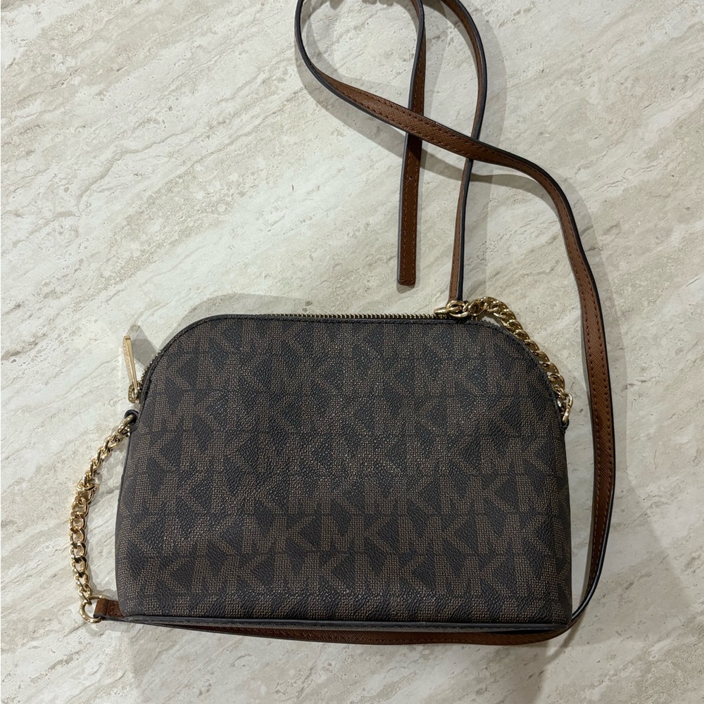 Michael Kors Jet Set Brown MK Logo Crossbody Bag Classic PVC - Picture 3 of 7